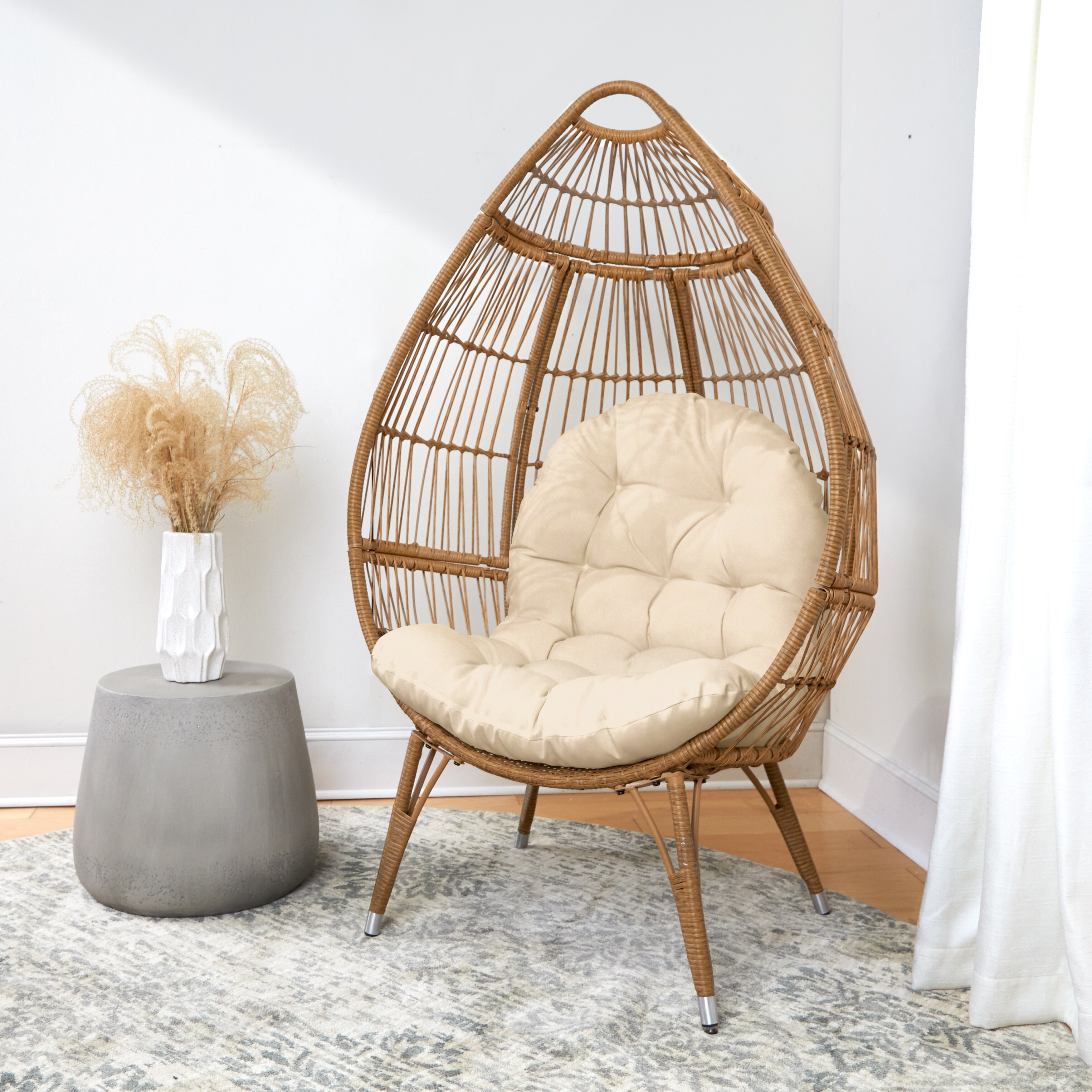 Belham living resin wicker blanca hanging egg top chair with cushion color option and stand